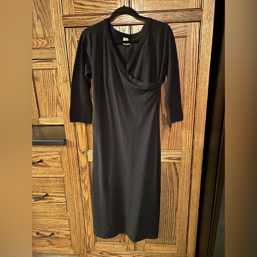 Peruvian Connection Black Faux Wrap Maxi Dress Pima Cotton Size Medium
